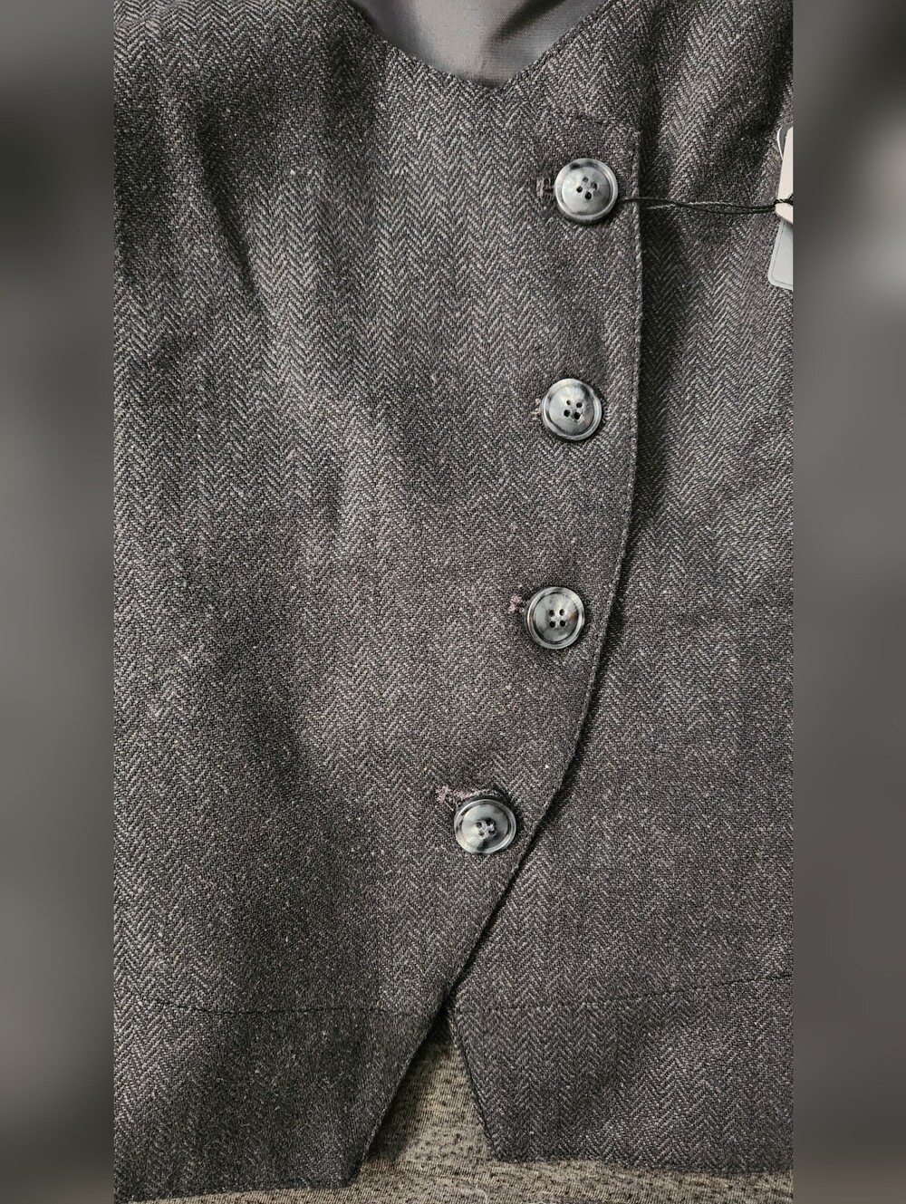 JYDress New Black Herringbone Tweed Work Slim Fit Waistcoat Sleeveless Vest XL - Picture 6 of 9